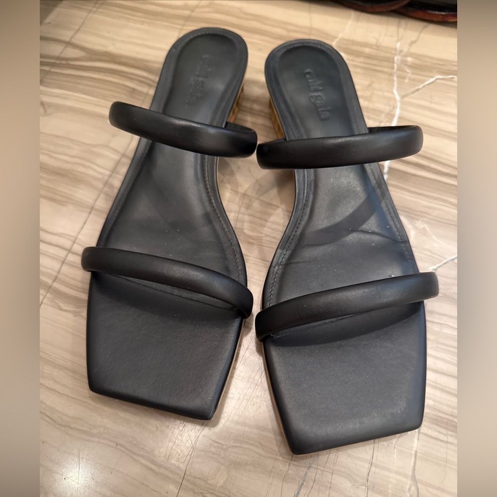 Cult Gaia Black Minimalist Sandals with Geometric Toe